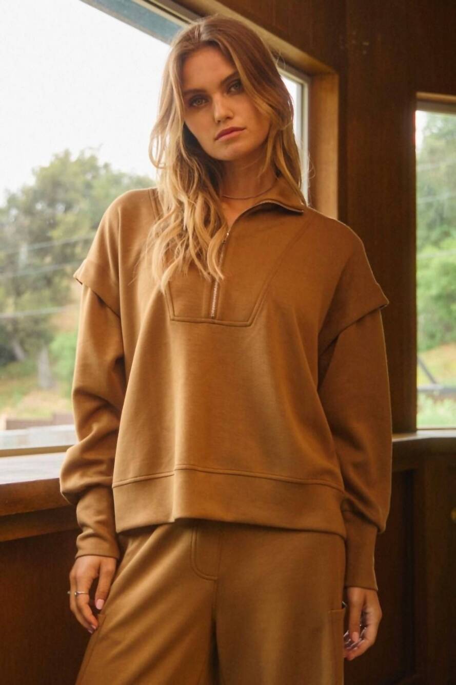 NEW ODDI soft scuba long sleeve pullover sweater in mocha
